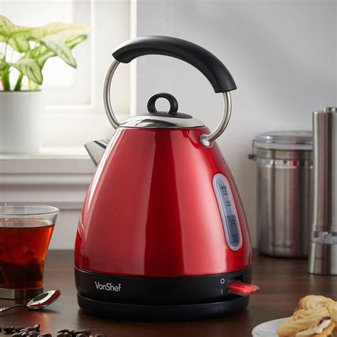 Vonshef Red Electric Kettle Stainless Steel Pyramid Stainless Steel