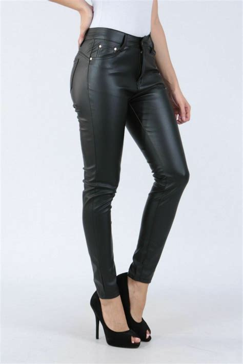 women s skinny slim faux leather pants ladies biker stretch trousers uk 6 14 ebay