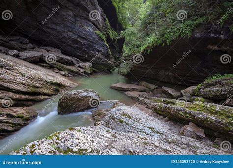 Mountain River In The Guam Gorge Republic Of Adygea Russia Stock