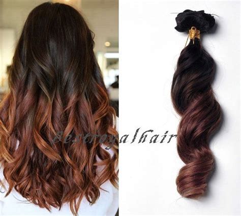 Brown To Auburn Two Colors Ombre Hair Extension 18 Clips Full Head Ombre Indian Remy Clip In
