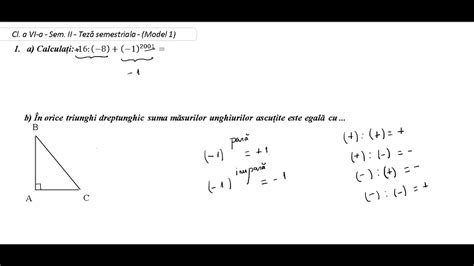 Teza Matematica Clasa 6 Sem 1 Algebra Si Geometrie