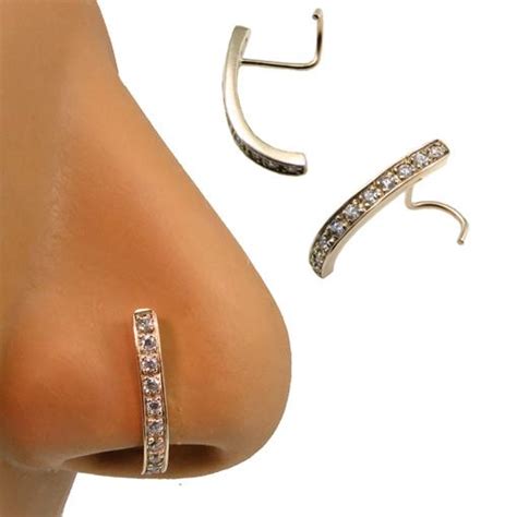 14k Solid Yellow Gold Nose Ring Screw L Bend 10 Stone Curved Ring 22g 20g 18g Ebay