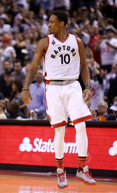 Demar Derozan 10 Of The Toronto Raptors Reacts To A Call By The