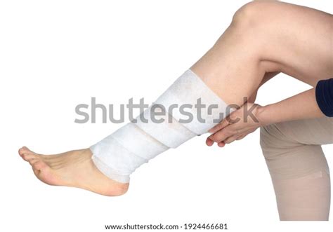 Lymphedema Management Wrapping Lymphedema Leg Using Stock Photo