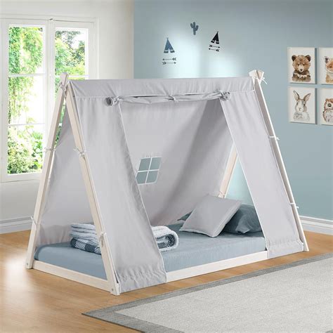Pkolino Tent Floor Bed Twin Fsc Certified Wood Washable Tent Whitegrey