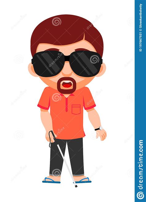 Blind Man Handicapped Disabled Person Character Stock Vector