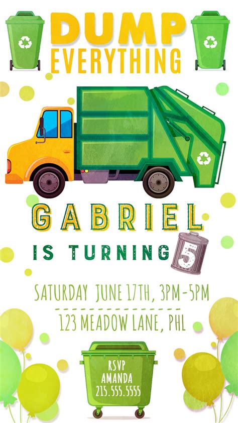 Garbage Truck Invitation Garbage Truck Birthday Invitation Etsy