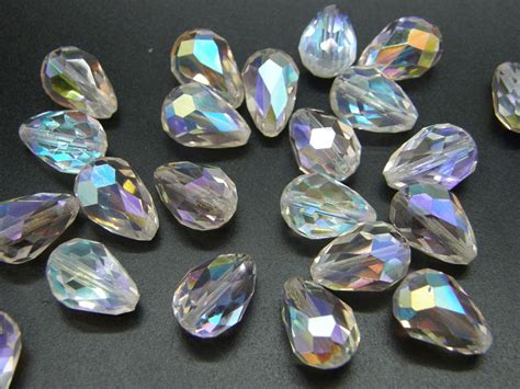 Teardrop Ab Crystal Faceted Beads Center Drilled Mm X Mm Etsy