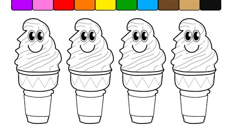 The coloring sheet of three ice cream glasses. Learn Colors for Kids and Color with Smiley Face Ice Cream ...