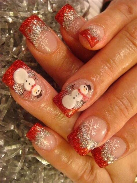 Nail Art Red Tip Snowman Christmas Nails Christmas Nails Easy