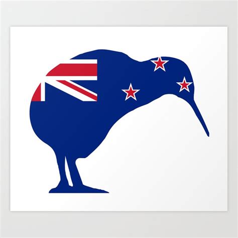 The flag of new zealand consists of a blue field with union jack on the canton and four red stars centered on white stars. New Zealand Flag With Kiwi SIlhouette Art Print by ...