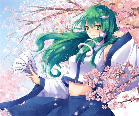 Video Game Bunga Sakura Touhou Sakura Rambut Panjang Mata Hijau Rambut