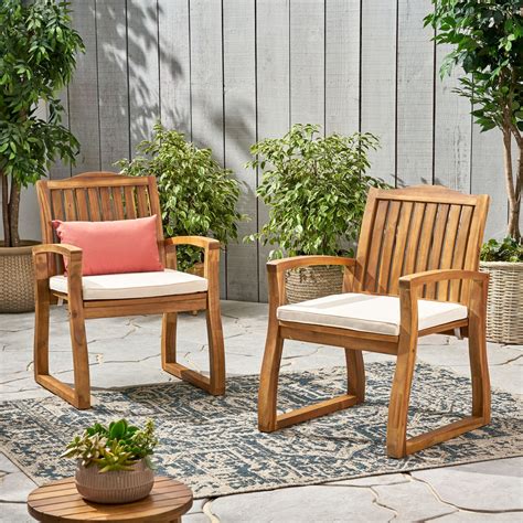 Teak Finish Acacia Wood Outdoors Dining Chairs Set Of 2 Nh680992