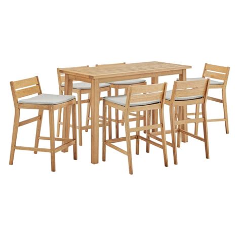 Riverlake 7 Piece Outdoor Patio Ash Wood Bar Set Natural Taupe By Modway