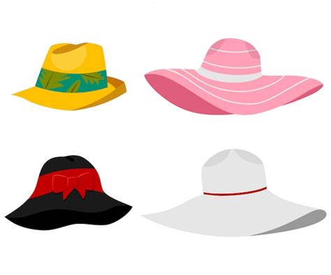 Summer Beach Hats Illustration Vector Flat Cartoon Set Of Male And