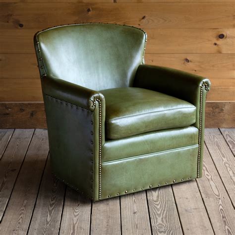 Travelers Swivel Chair Rustic Green Leather Swivel Chair With Rolled