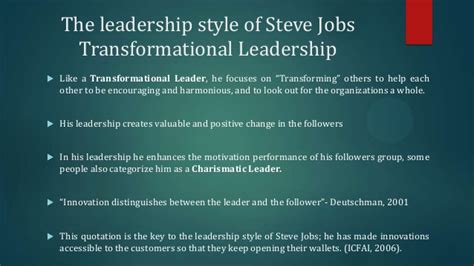 The term transformational leadership was first introduced in the 1970s by sociologist j.v. Steve Jobs: Visionary, Leader