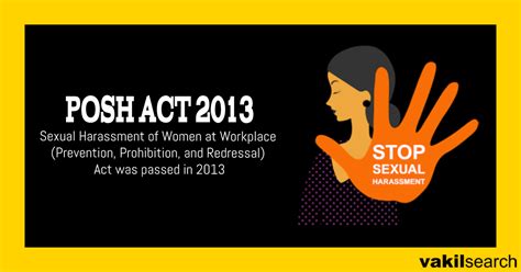 Posh Act 2013 Against Sexual Harassment Of Women At Work