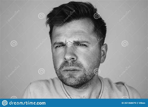 Monochrome Portrait Of Mature Sad Caucasian Man Stock Image Image Of