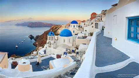 Hd Wallpaper Oia Village On Santorini Island In Greece Sunset