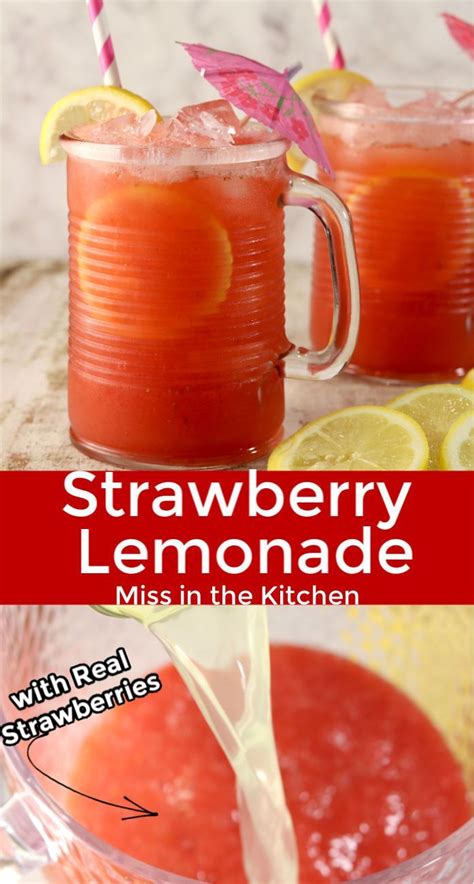 Strawberry Lemonade With Real Strawberries Miss In The Kitchen In 2023 Strawberry Lemonade