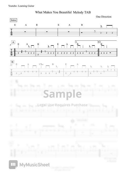 One Direction What Makes You Beautiful Melody TAB Sheets By