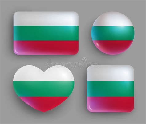 Glossy Buttons With Bulgaria Country Flags Set Stock Vector