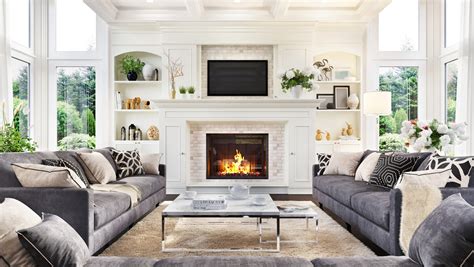 Luxurious Interior Design Living Room And Fireplace In A Beautiful House Scaled 