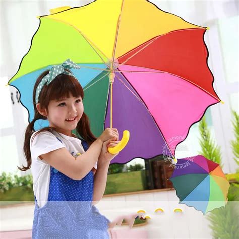 2016 Free Shipping Rainbow Kids Cute Umbrella For Kids Girl Umbrella
