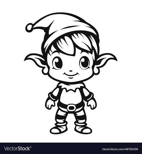 Cute Cartoon Christmas Elf Coloring Page Vector Image
