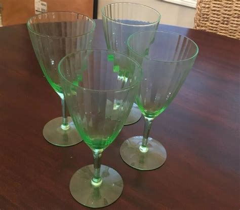 vintage green depression uranium glass stem wine glasses goblets set of 4 antique price guide