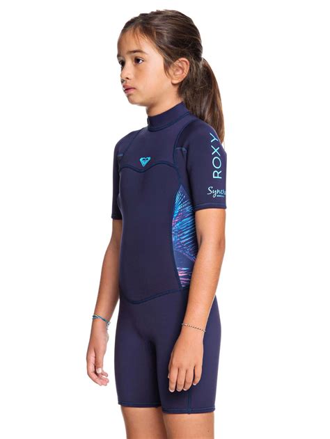 Roxy Girls 8 14 Syncro 22mm Ss Back Zip Flt Springsuit Wetsuit Blue Ribboncoral Surfstitch