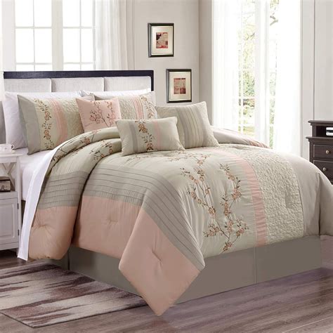 Chezmoi Collection Linnea 7 Piece Luxury Cherry Blossom Floral Embroidery Bedding