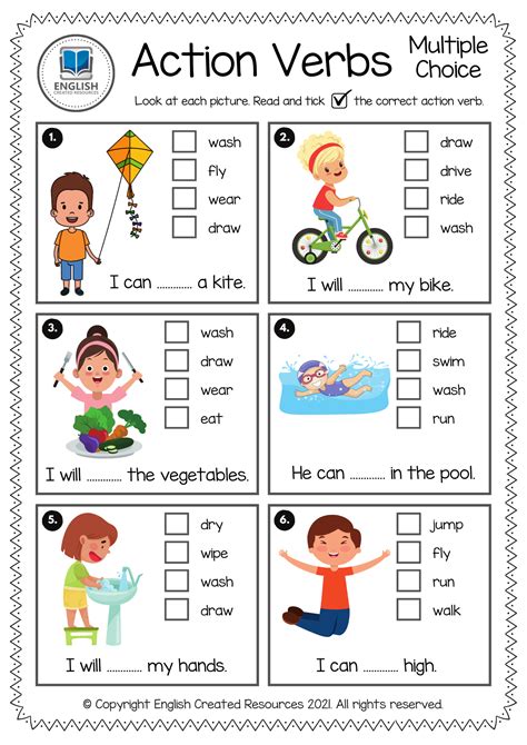 Action Verbs Activity Book English Created Resources