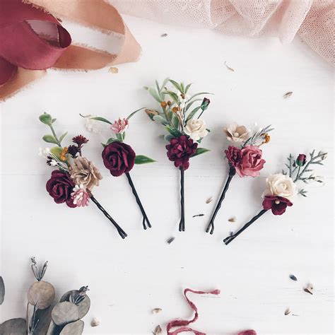 Flower Hair Pins Dusty Rose Flower Hair Pins Wedding Flower Etsy Flower Hair Pins Wedding