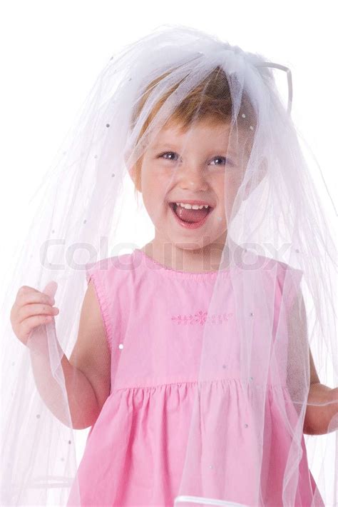 Ctue Little Girl In A Veil Isolated Stock Image Colourbox