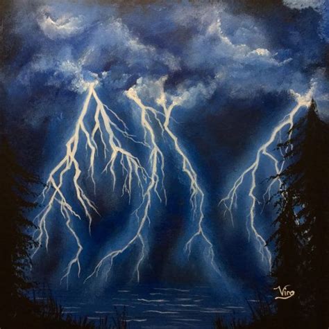 Glow In The Dark Art Lightning Storm Painting Sky Original Art Etsy