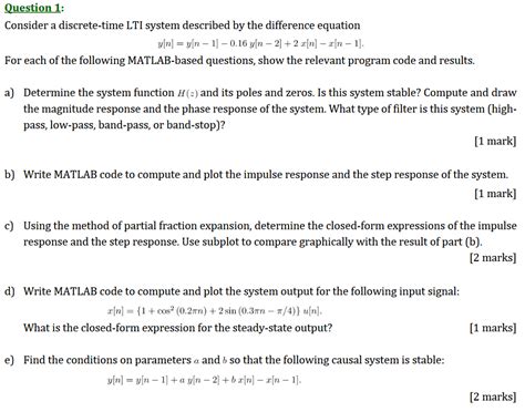 [solved] question 1 consider a discrete time lti system described by the course hero