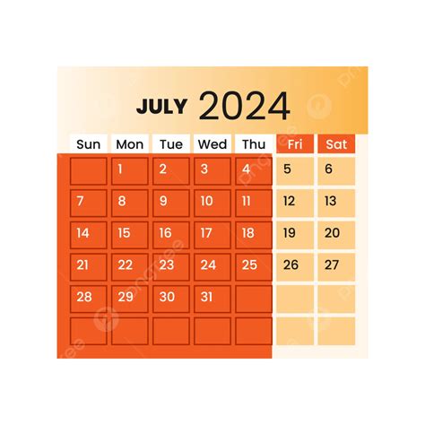 Julio De 2024 Calendario Vector Transparente Png Julio De 2024 Mes