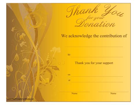 Donation Certificate Template Gold Download Printable Pdf