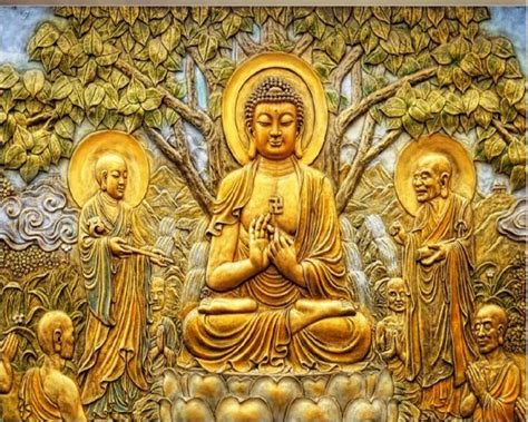 Beibehang Custom Wallpaper Golden Relief Linden Buddha Tv Background
