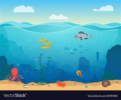 Cartoon Sea Underwater Scene Color Background Vector Image