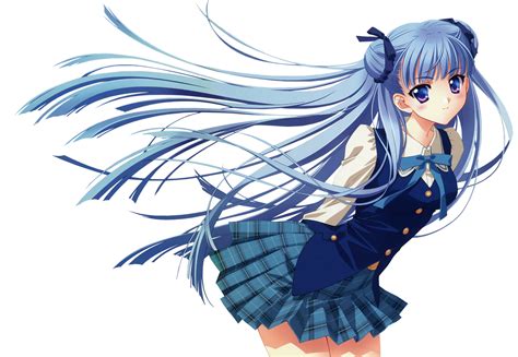 blue eyes blue hair carnelian long hair para-sol seifuku ...