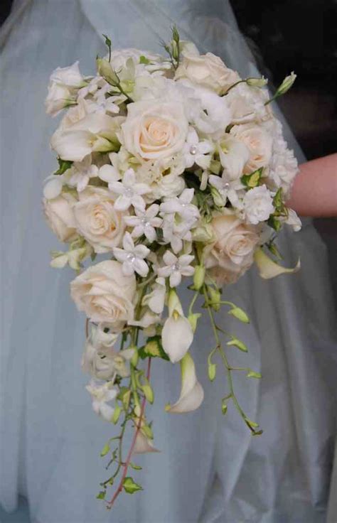 Bridal Bouquet Without Calla Lilies Or Pearls White Cascading Bridal