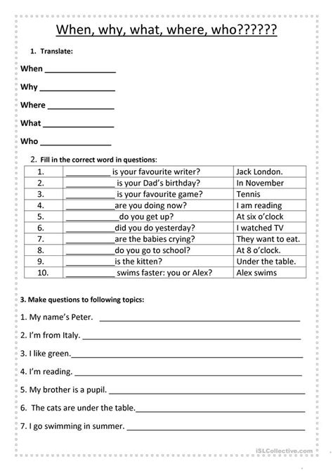 wh questions worksheet  esl printable worksheets   teachers