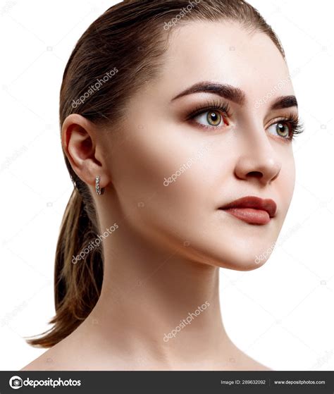 Side View On Beautiful Female Face With Perfect Skin Stock Photo By