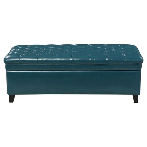Enhance your home with a tasteful upholstered bench or settee to create additional comfort and storage in your entryway and living room. Juliana Tufted Faux Leather Storage Ottoman Dark Teal ...