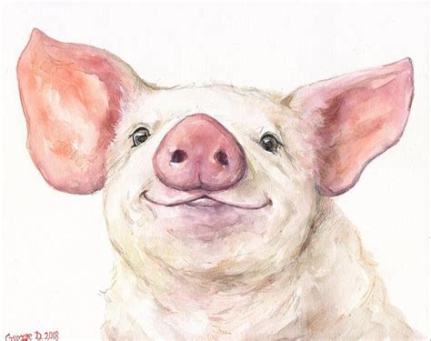 Watercolor Pig Print Pig Sign Watercolor Farm Animals Most Etsy Pig