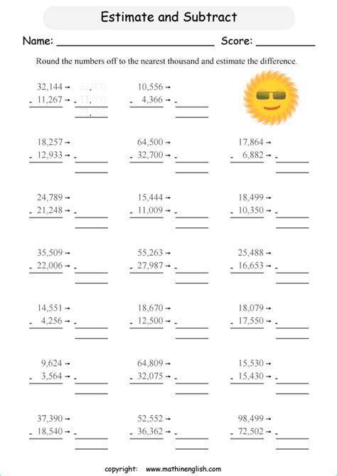 Estimate the outcome of these subtraction exercises within 100,000. 5
