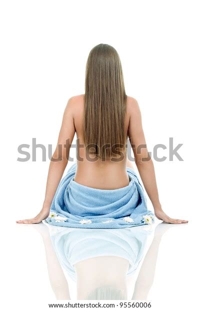 Woman Naked Back Hairs Blue Towel Stock Photo Shutterstock